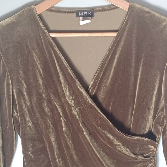 Vintage MSK Top Womens Medium Velvet Green Fairycore Retro 70s Grunge Wrap - Picture 2 of 9